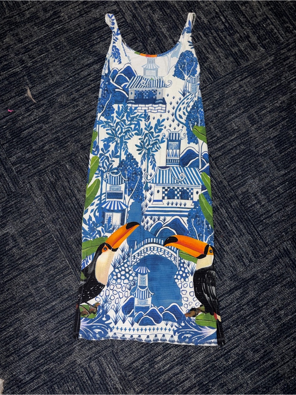 FARM Rio Blue and White Striped Floral-Print Slip Dress - Picture 6 of 7